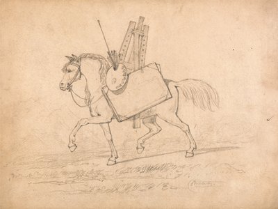 Paard beladen met kunstenaarsbenodigdheden door John Sell Cotman